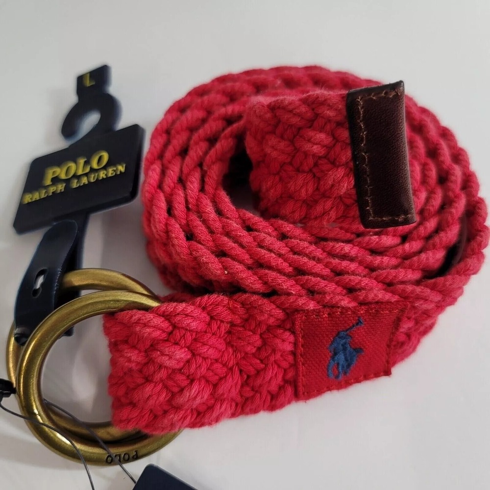 Polo Ralph Lauren Canvas Belt Mens  Red Double D Ring Braided  Size Medium - Picture 4 of 4